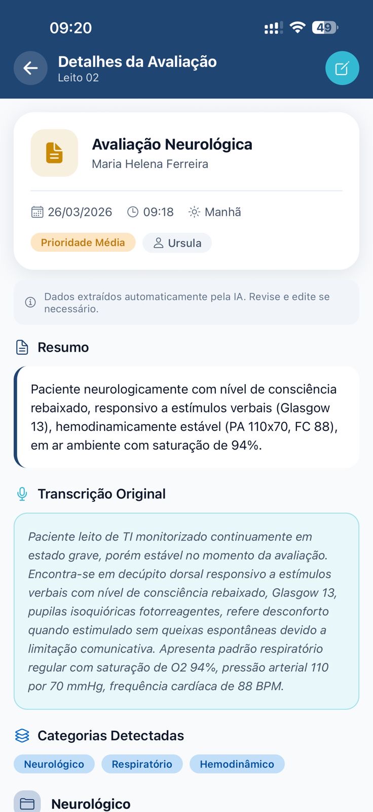 Avaliação · resumo + transcrição